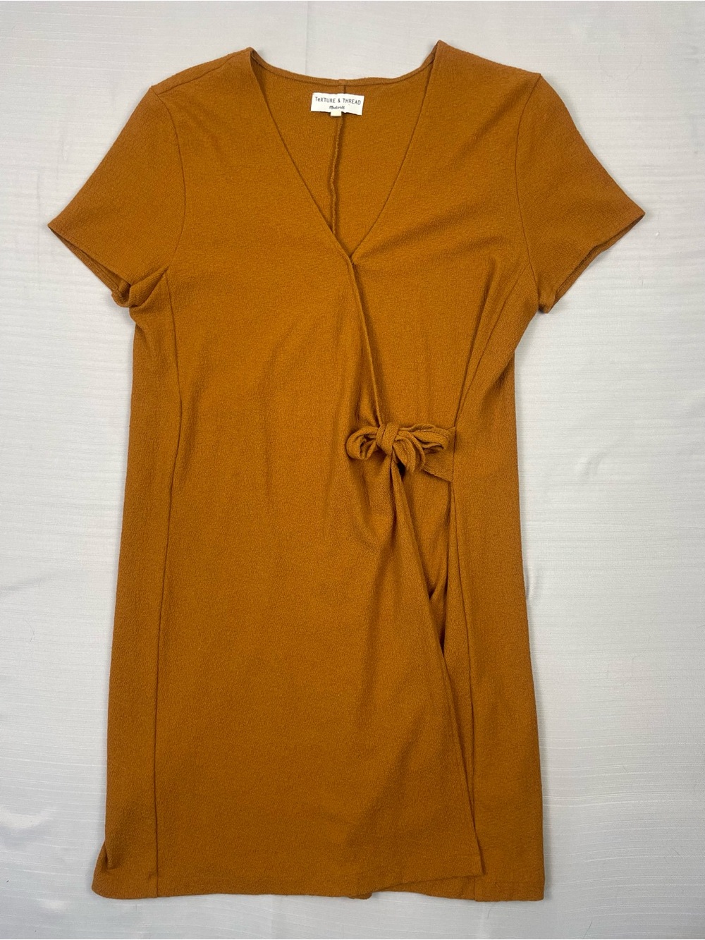 Madewell Texture & Thread Side-Tie Faux Wrap Mini Dress Golden Pecan Size M